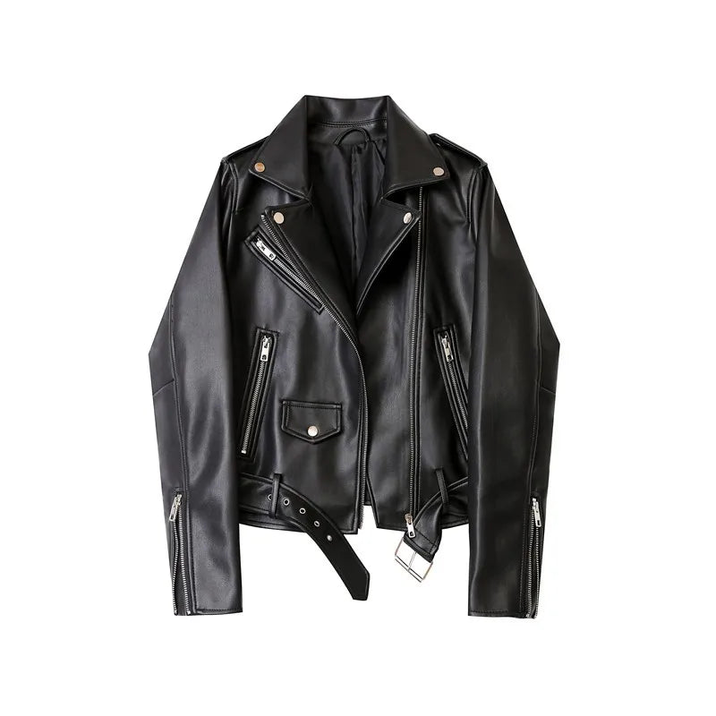 Moto Jackets- Women Faux Leather Biker Jacket- black- Chuzko Women Clothing