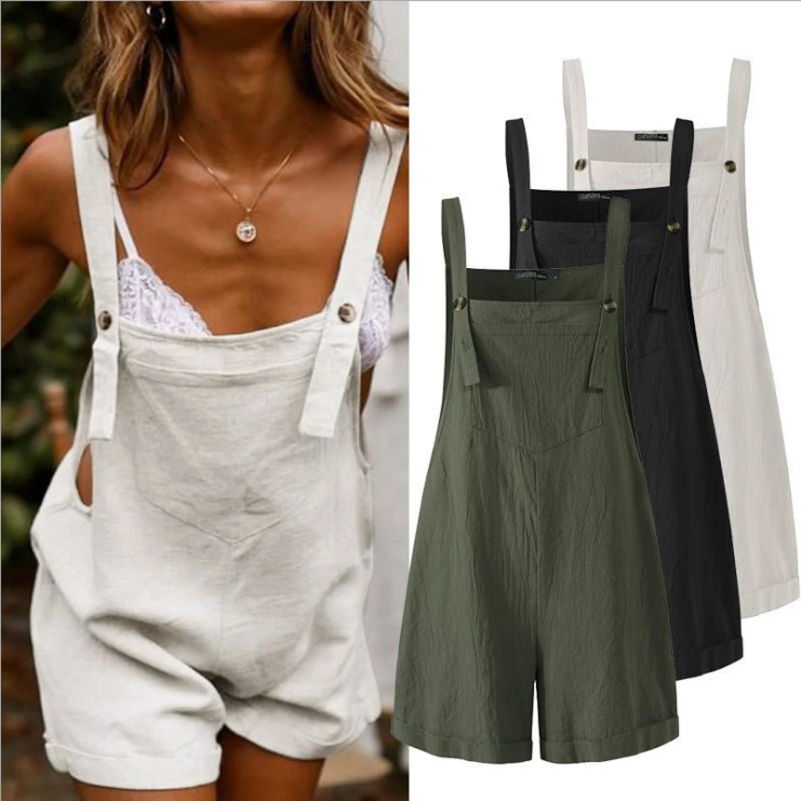 Overalls- Solid Lounge Summer Overalls Playsuit for Women- - Chuzko Women Clothing