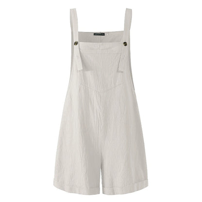 Overalls- Solid Lounge Summer Overalls Playsuit for Women- White- Chuzko Women Clothing