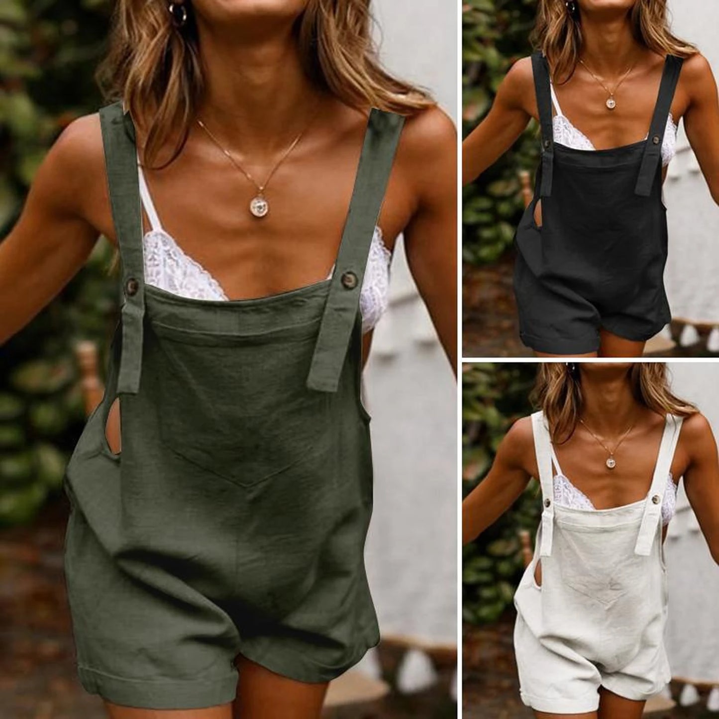 Overalls- Solid Lounge Summer Overalls Playsuit for Women- - Chuzko Women Clothing