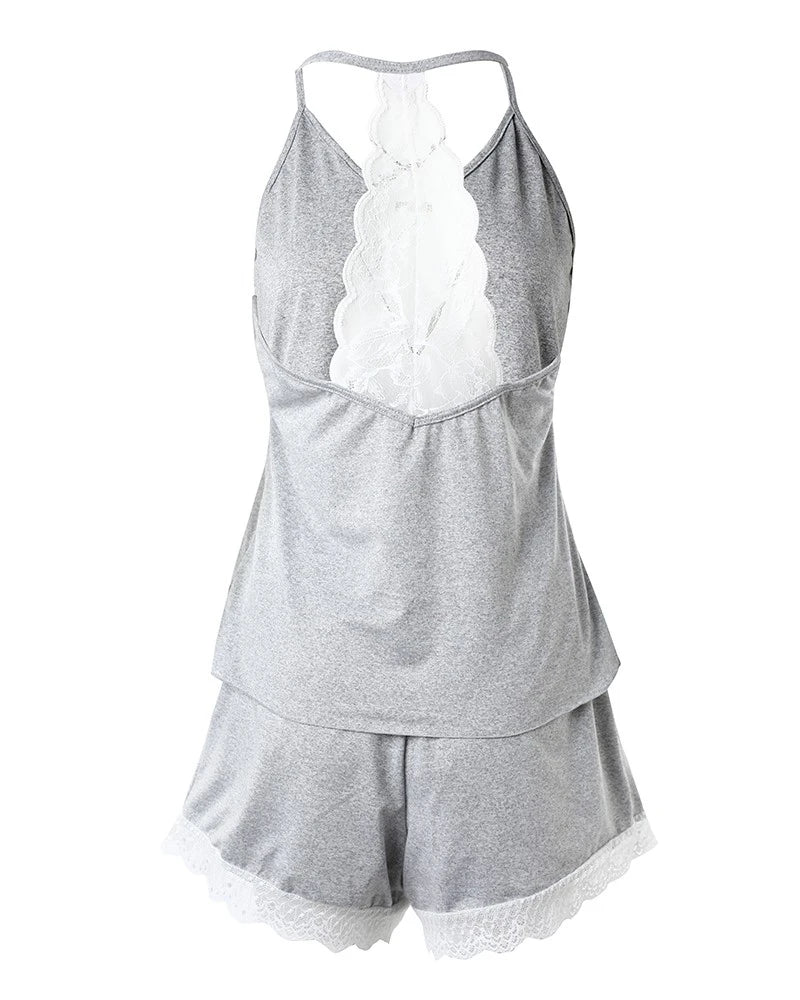 Women's Cami & Shorts Pajamas with Lace Trim