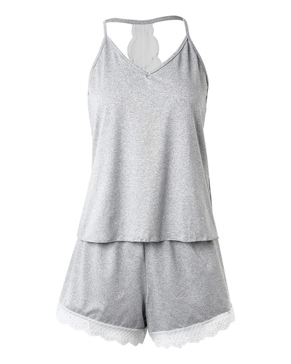 Women's Cami & Shorts Pajamas with Lace Trim