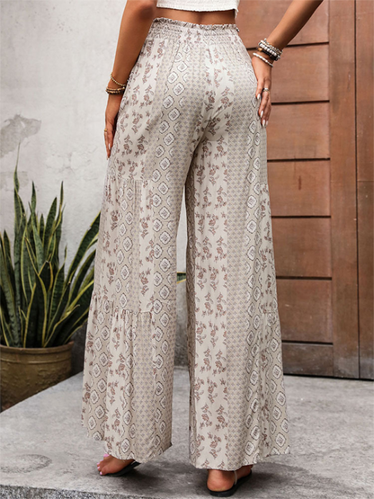 Floral Boho Wide-Leg Pants with Belted Palazzo Style