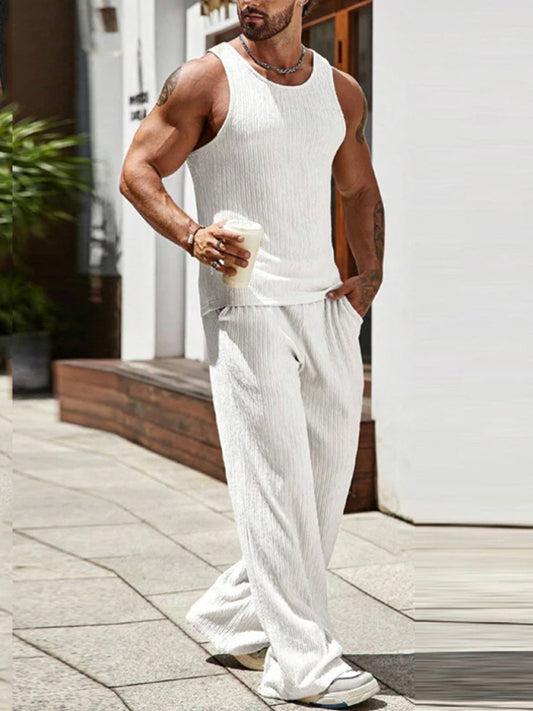 Men's Ribbed Sleeveless Outfit with Matching Pants