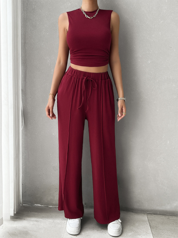 Pants Set- Women Two-Piece Pants & Crop Top Set - Transition from Day to Night- - Chuzko Women Clothing