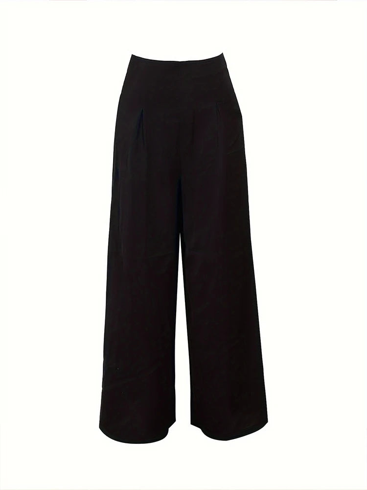 Pants- Solid Wide-Leg Trousers for Modern Women- - Chuzko Women Clothing