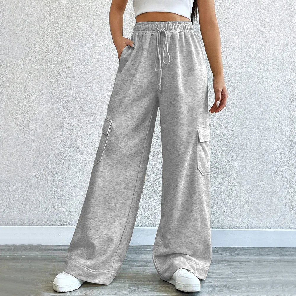 Pants- Women Relaxed Fit Wide-Leg Cargo Pants for Casual Days- L M XL S- Chuzko Women Clothing