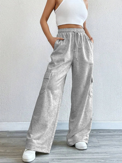 Pants- Women Relaxed Fit Wide-Leg Cargo Pants for Casual Days- - Chuzko Women Clothing
