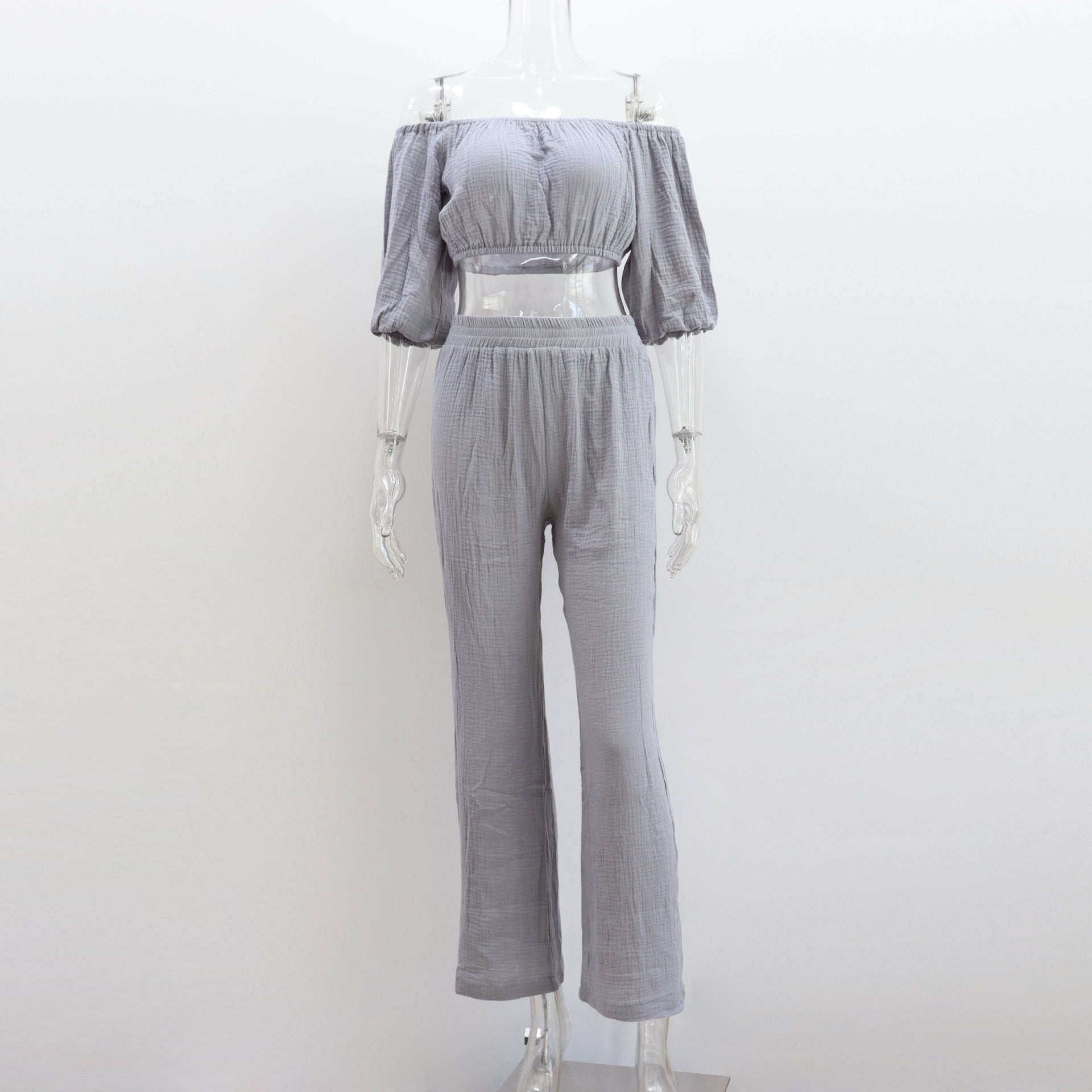 Pants set- Women's Cotton Vacation Outfit Set - Crop Top & Pants- - Chuzko Women Clothing