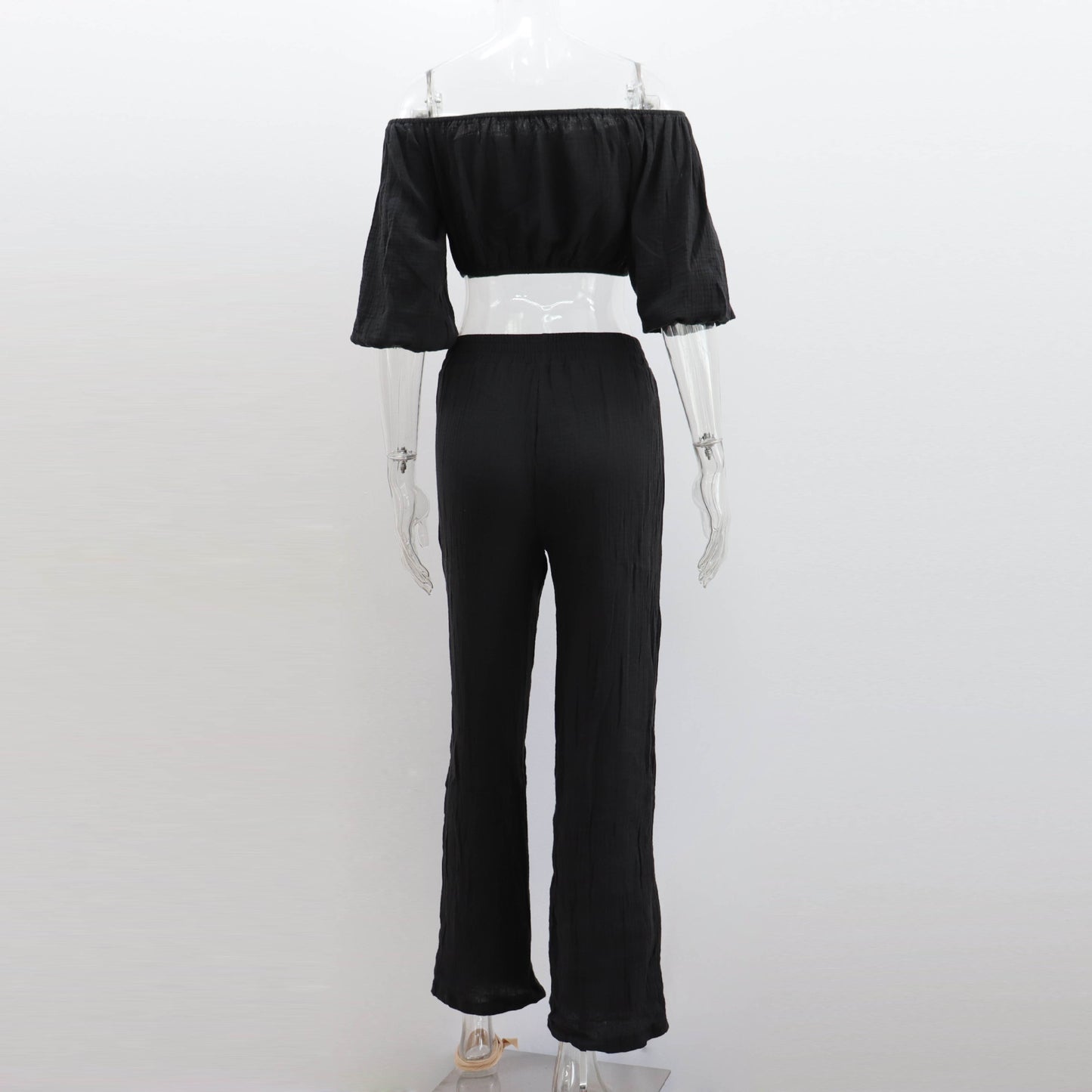 Pants set- Women's Cotton Vacation Outfit Set - Crop Top & Pants- - Chuzko Women Clothing