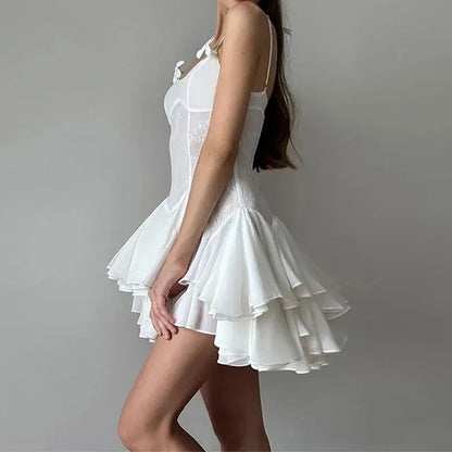 Elegant Satin White Babydoll Dress for Spring Weddings
