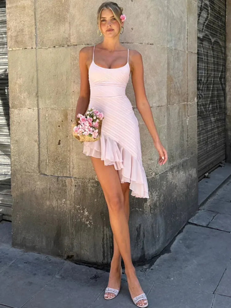 Party Dresses- Elegant Scoop Neck Midi Dress with Delicate Straps- - Chuzko Women Clothing