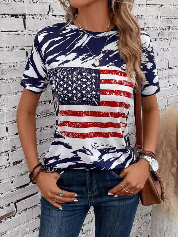 Liberty Look American Flag Print Tee for Summer Celebrations