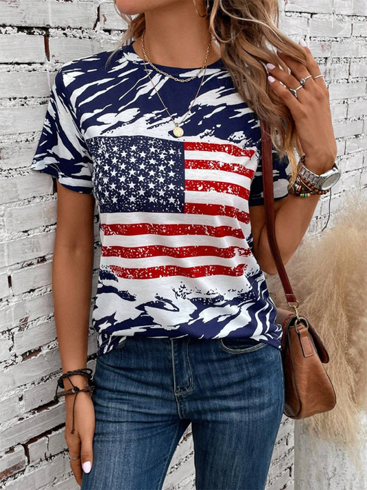 T-shirt imprimé drapeau américain Liberty Look pour les célébrations d'été