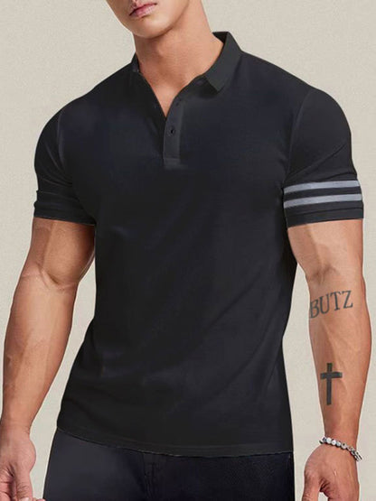 Polos- Essential Men's Short Sleeve Collared Polo Shirt- Black- Chuzko Women Clothing