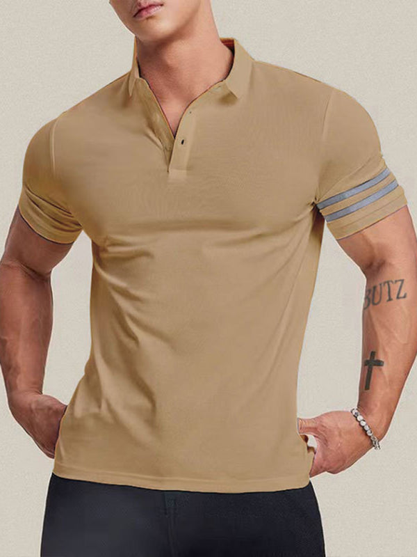 Polos- Essential Men's Short Sleeve Collared Polo Shirt- Khaki- Chuzko Women Clothing
