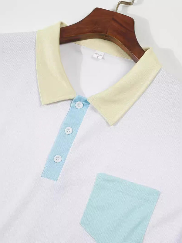 Polos- Men's Color-Block Collared Polo Shirt- - Chuzko Women Clothing