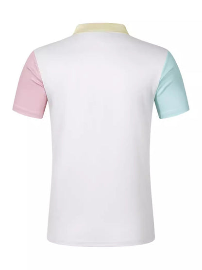 Polos- Men's Color-Block Collared Polo Shirt- - Chuzko Women Clothing