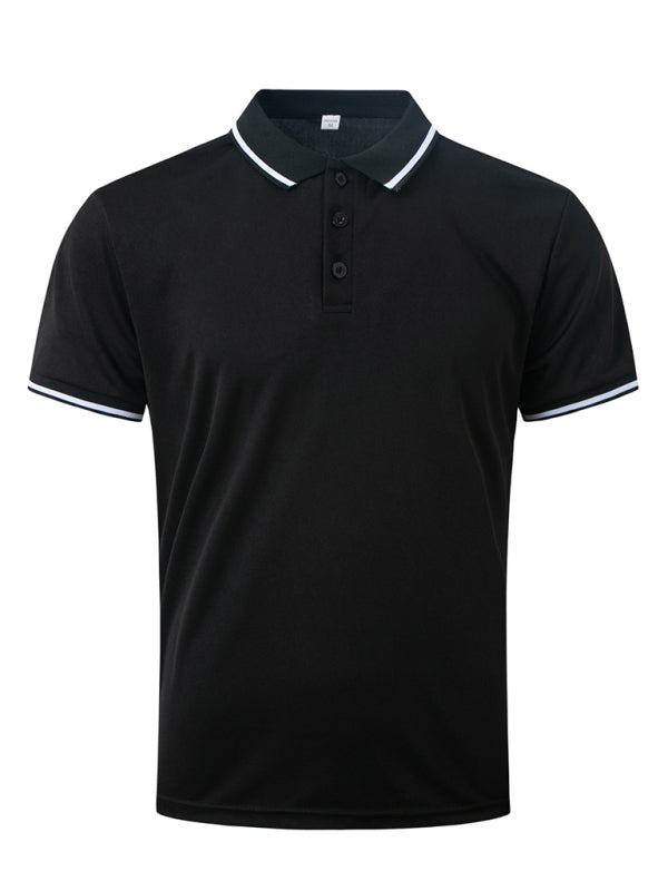 Polos- Men's Contrast Solid Polo Shirt with Short Sleeves- - Chuzko Women Clothing