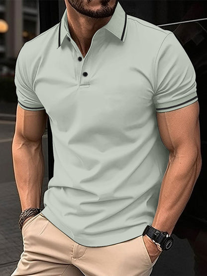 Polos- Men's Contrast Solid Polo Shirt with Short Sleeves- Grey- Chuzko Women Clothing