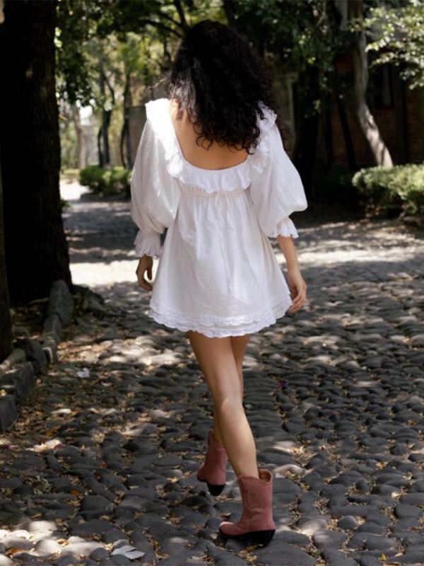 Romantic Dresses- Romantic Summer Dreamy White Lace Mini Dress- - Chuzko Women Clothing