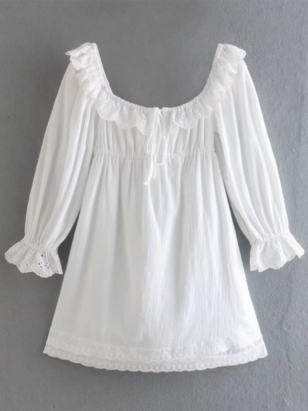 Romantic Dresses- Romantic Summer Dreamy White Lace Mini Dress- - Chuzko Women Clothing
