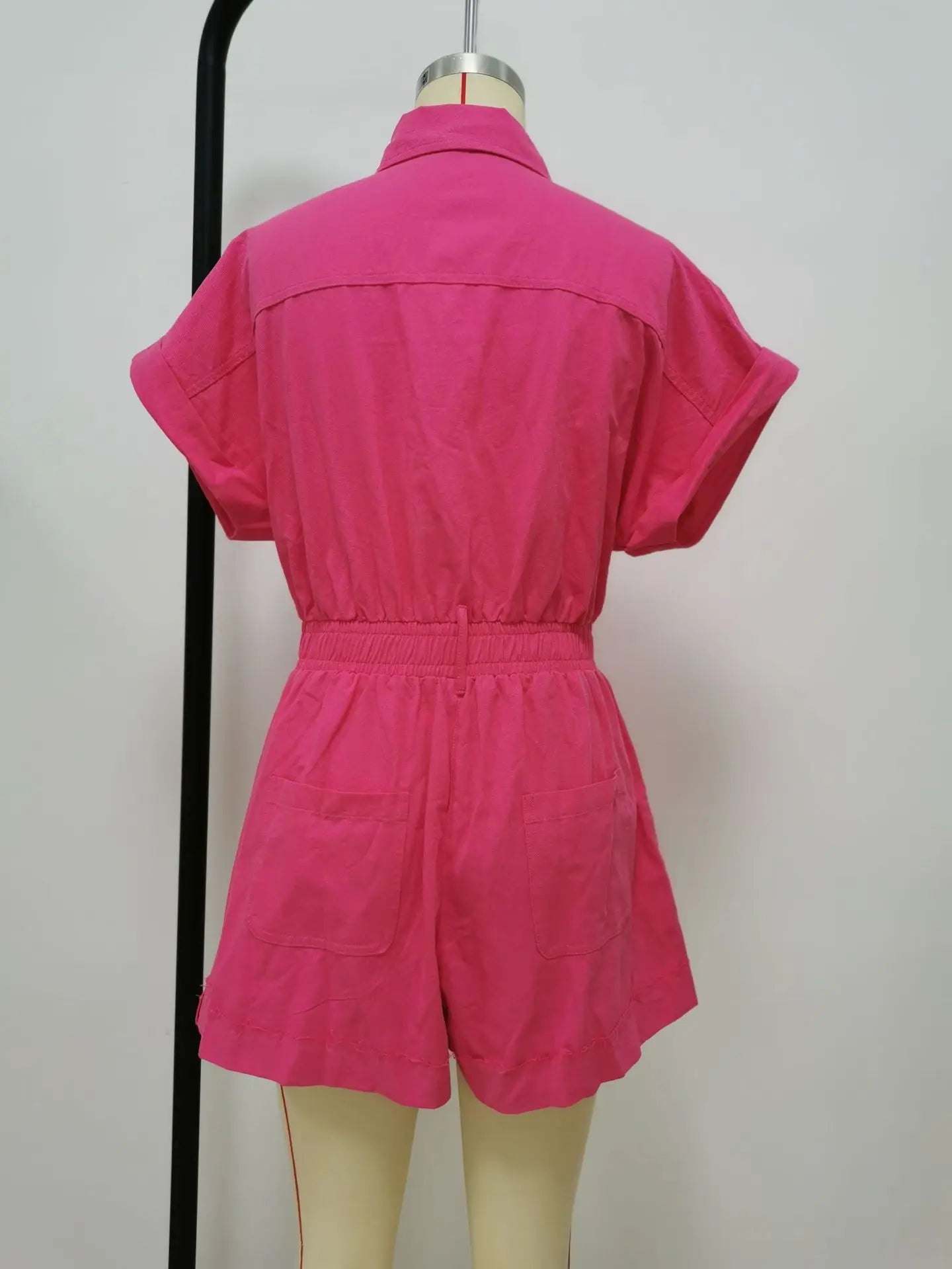 Rompers- Fuchsia Casual Chic Romper - Button-Front Playsuit- - Chuzko Women Clothing