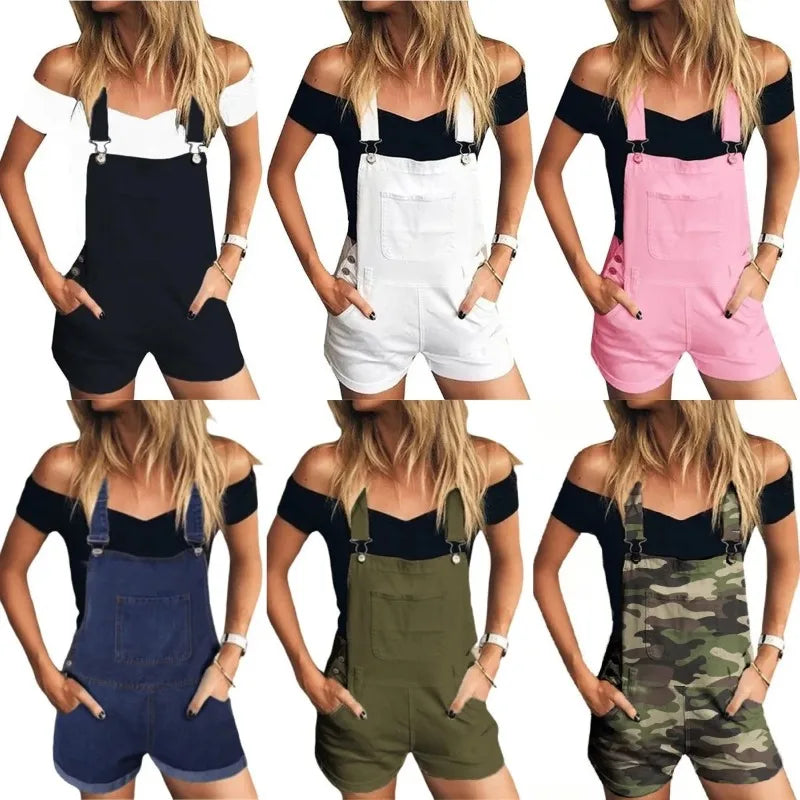 Rompers- Summer Essentials Rompers - Denim Bib Short Overalls- - Chuzko Women Clothing