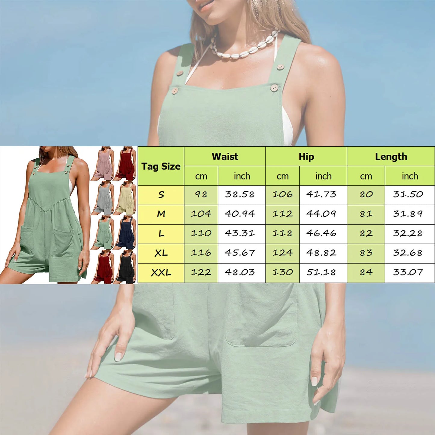 Rompers- Wide-Shorts Bib Playsuit for Women- - Chuzko Women Clothing