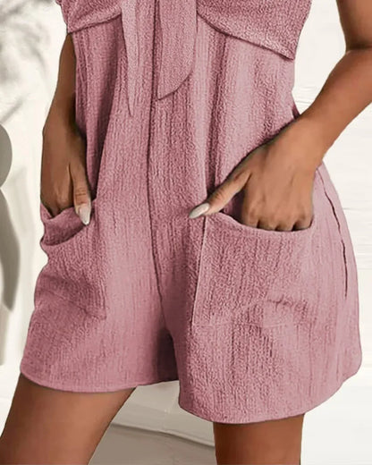 Rompers- Women's Textured Knot Romper for Summer - Short-Length Playsuit- - Chuzko Women Clothing