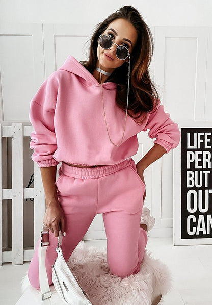 Sporty Tracksuit Set Sweatpants and Crop Hoodie Tracksuit Set - Chuzko Women Clothing