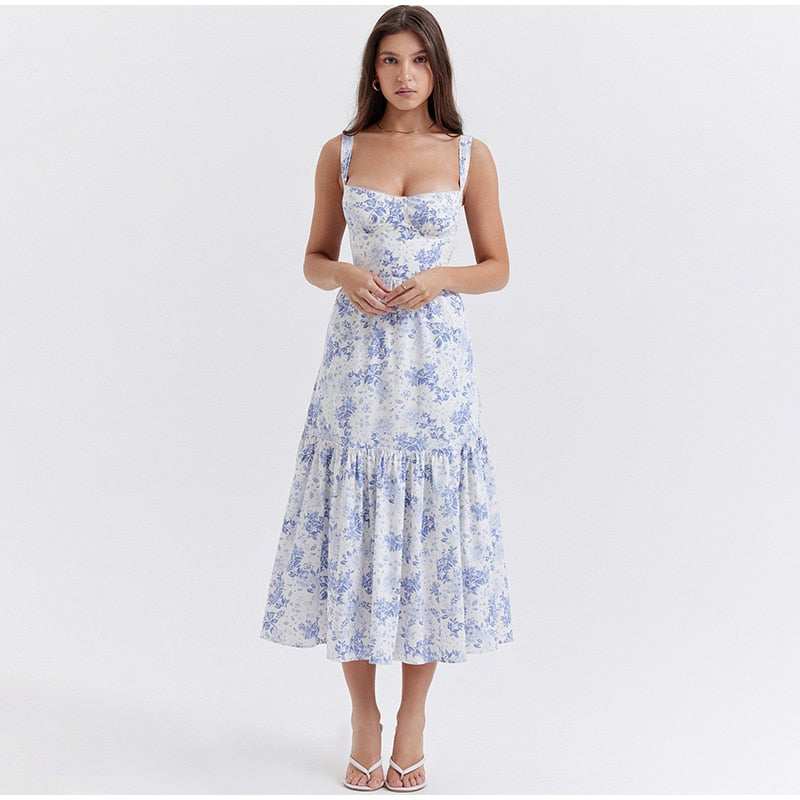 Romantic Floral Corset Sundress - Cottage Dress Sundresses - Chuzko Women Clothing