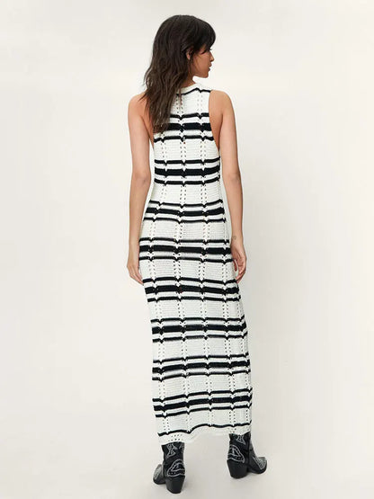 Vacation Striped Maxi Dress - Bodycon in Open Knit Open Knit Dresses - Chuzko Women Clothing
