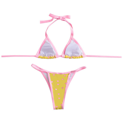 Brazilian Cutout 2-Piece Bikini Set: Wireless Triangle Bra + Mid Waist Thong Swimwear - Chuzko Women Clothing