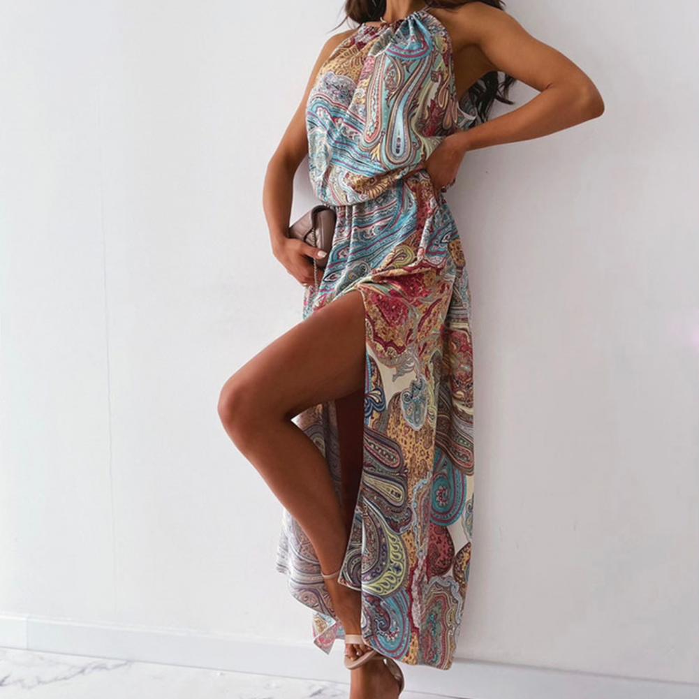 Discover Boho Bliss: Women's Paisley Halter Neck Maxi Dress Maxi Dresses - Chuzko Women Clothing