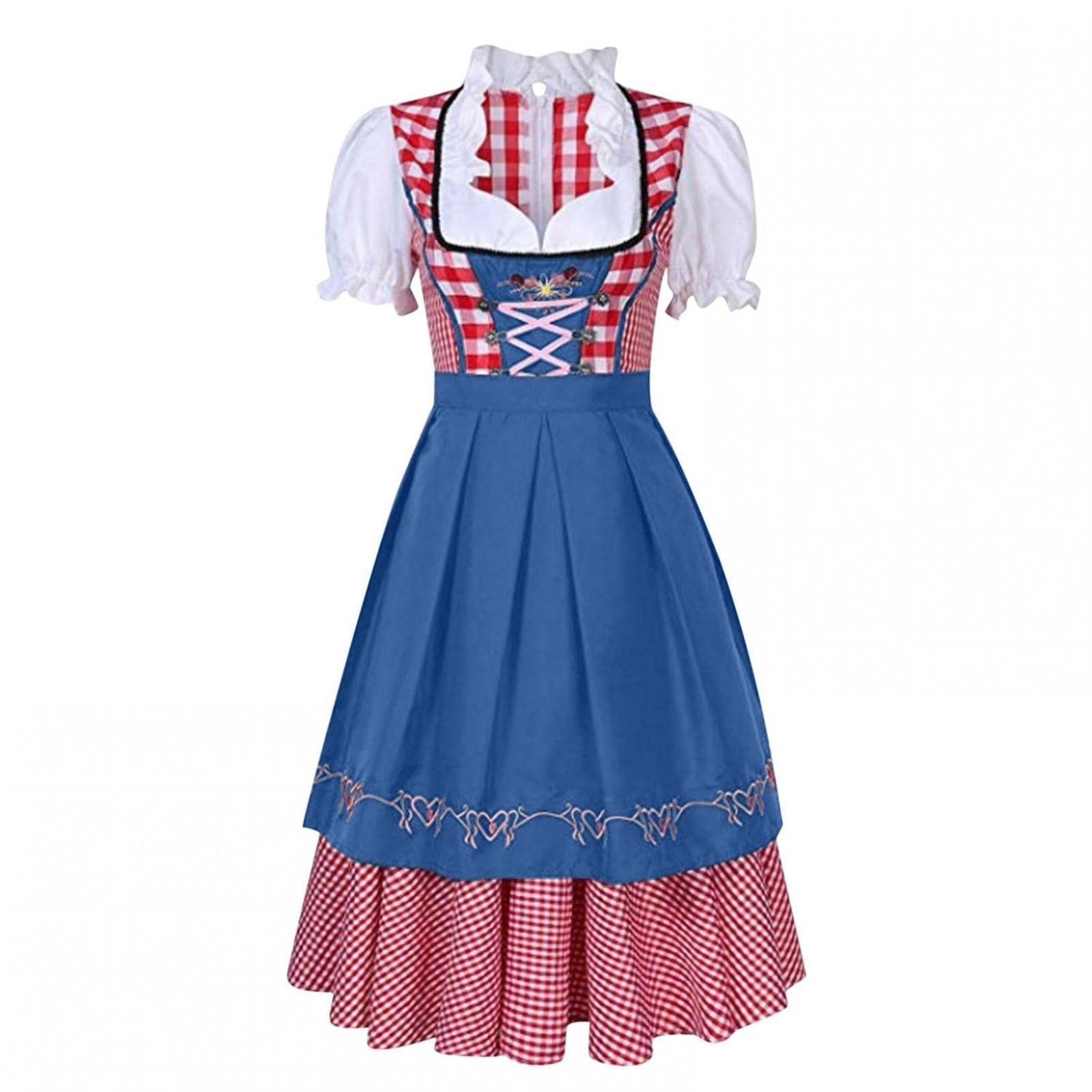 Oktoberfest Plaid Bavaria Maid Outfit - Munich National Dirndl Oktoberfest Costume - Chuzko Women Clothing