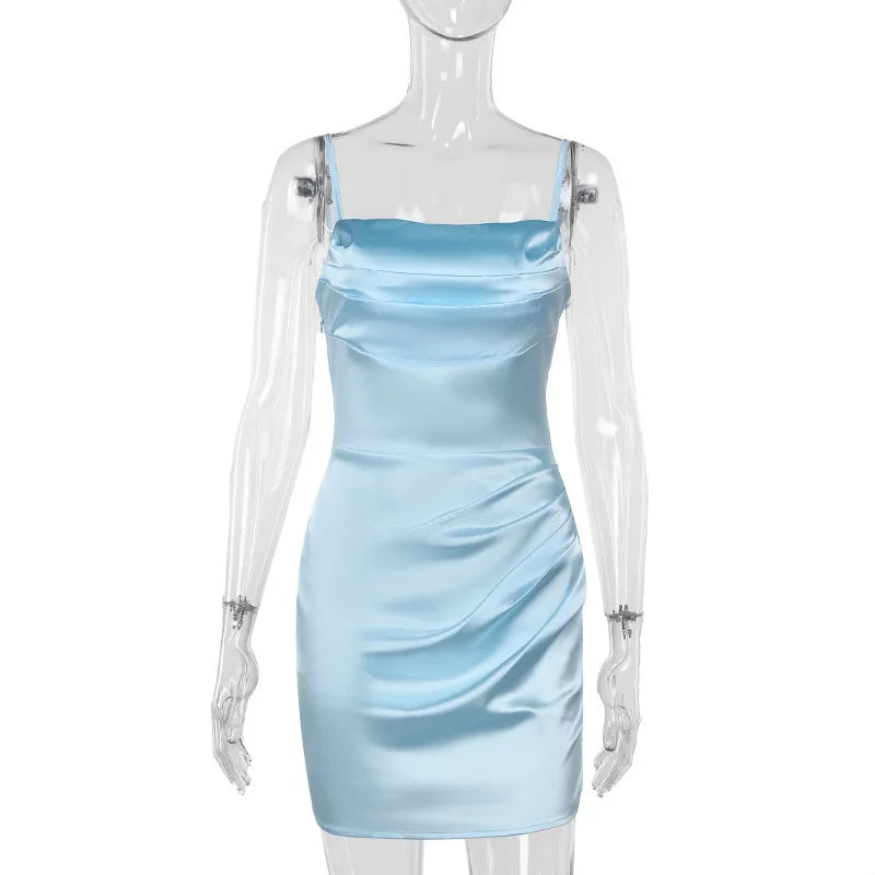 Luxe Square Neck Bodycon - Elegant Satin Mini Dress for Parties