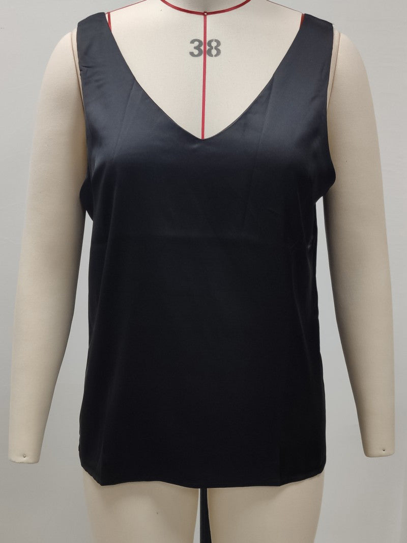 Satin Tops- Satin Essential V-Neck Silk Tank Top for Women's Business Wear- - Chuzko Women Clothing