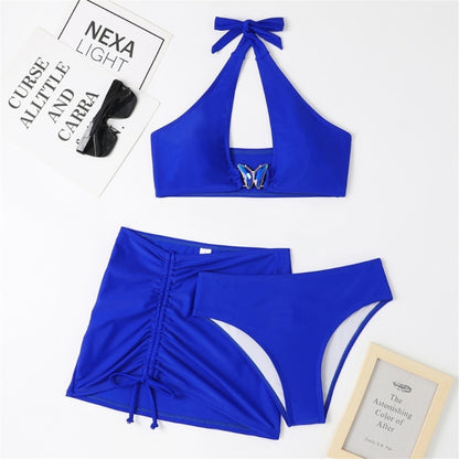 3-Piece Bikini Set: Wireless Bra + High-Waisted Thong + Stylish Skirt Swimwear - Chuzko Women Clothing