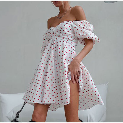 Love Print Off-Shoulder Flowy Dress Casual Dresses - Chuzko Women Clothing