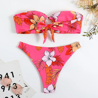 2-Piece Floral Swimwear Set with Wireless Bandeau Bra and Bottoms