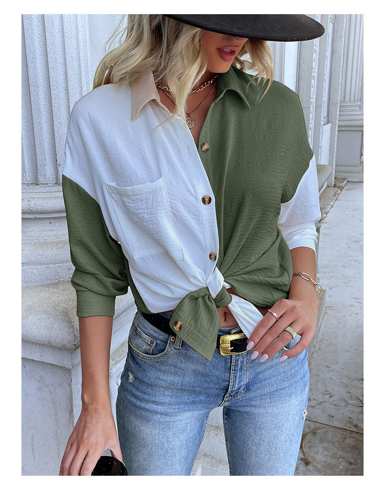Women's Trendy Loose Shirt - Button Down Top with a Pocket Side Shirts - Chuzko Women Clothing