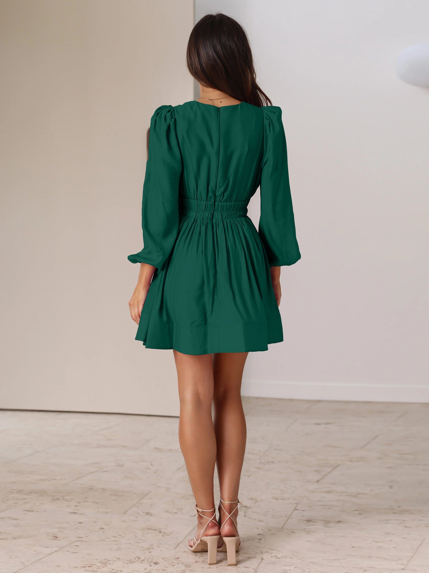 Elegant A-Line Plunge Dress with Elastic Waist A-line Dresses - Chuzko Women Clothing