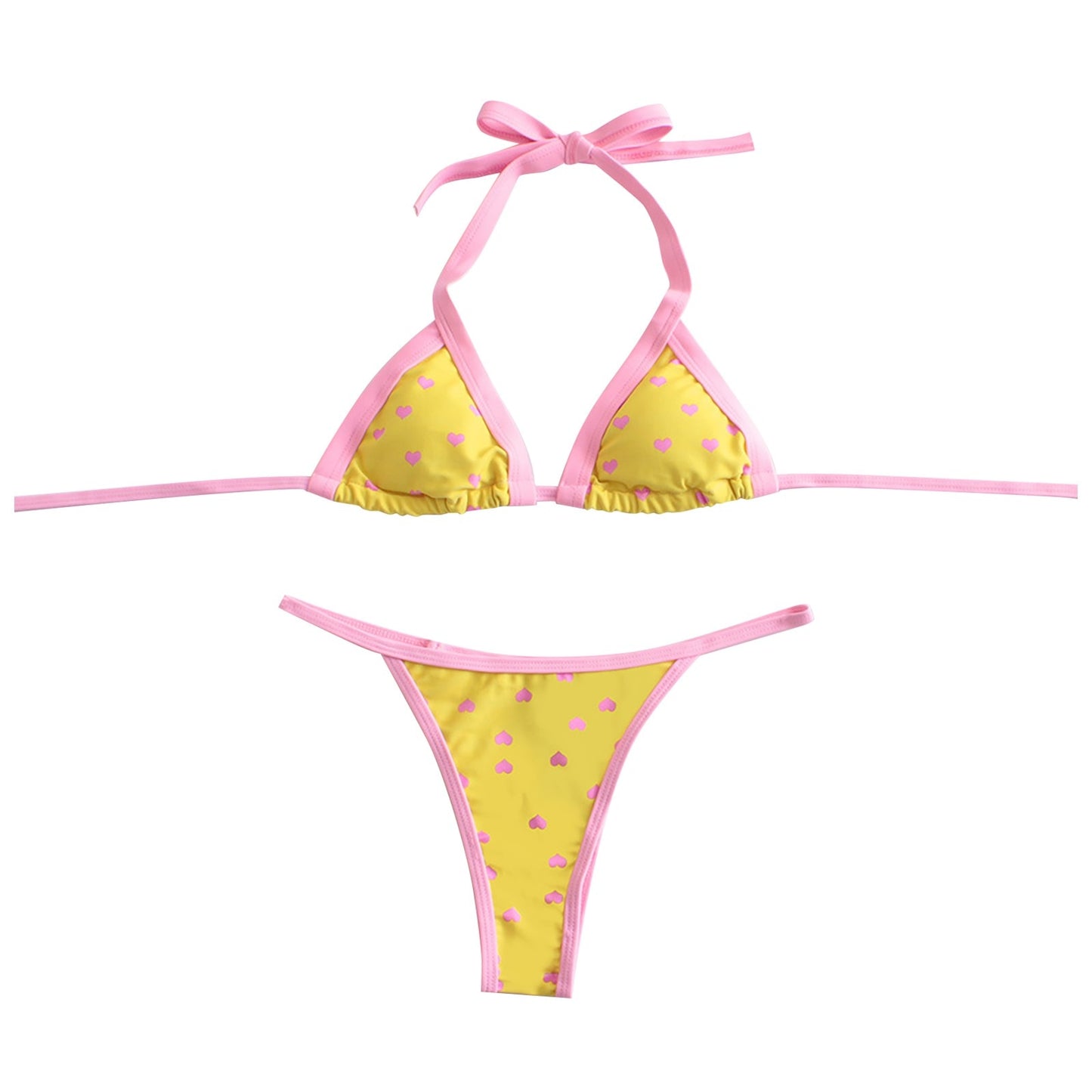 Brazilian Cutout 2-Piece Bikini Set: Wireless Triangle Bra + Mid Waist Thong Swimwear - Chuzko Women Clothing