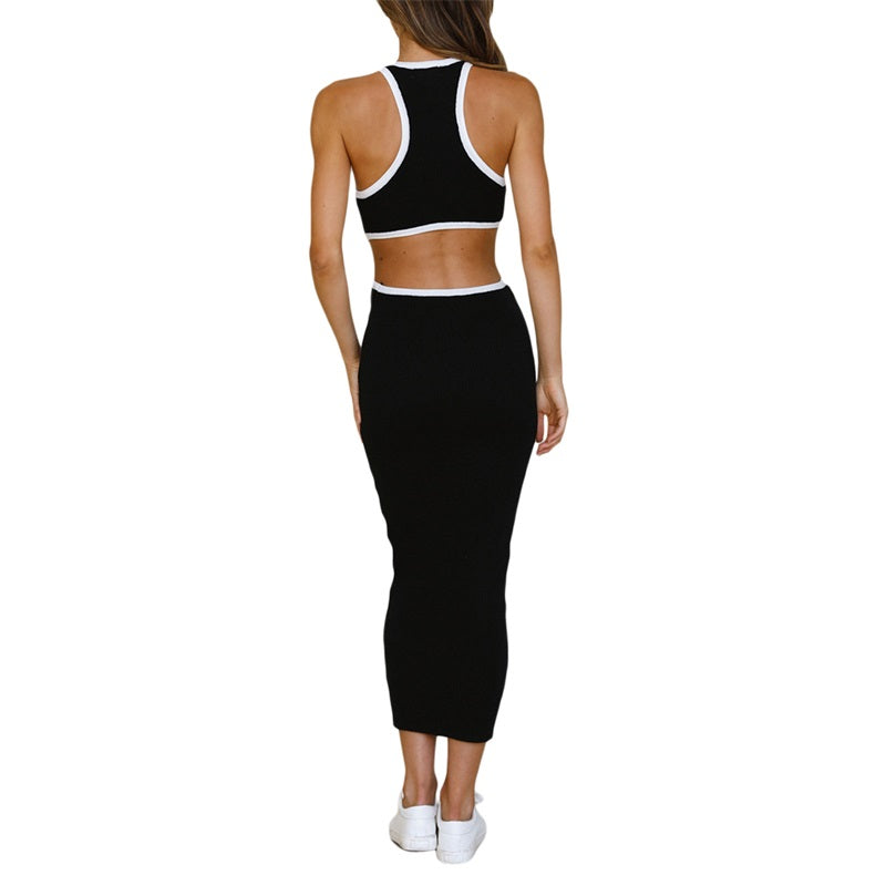 Rib Sporty Cutout Knit Midi Dress - Open Back Bodycon Midi Dresses - Chuzko Women Clothing