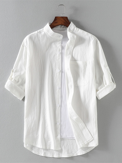 Men's Textured Cotton Shirt Classic Collar & Button Tabs