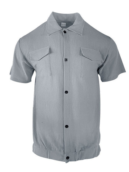 Shirts- Textured Button-Up Flap Shirt for Men with Short Sleeves- - Chuzko Women Clothing
