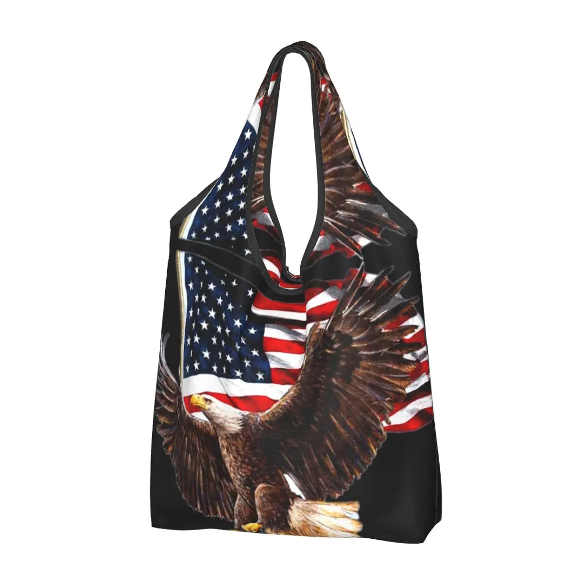 Shopping Bags- Shopping Bag for Every Patriotic Event - American Flag Handbag- Brown- Chuzko Women Clothing