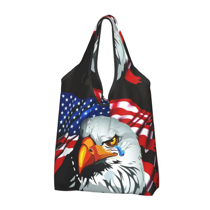 Shopping Bags- Shopping Bag for Every Patriotic Event - American Flag Handbag- Blue- Chuzko Women Clothing