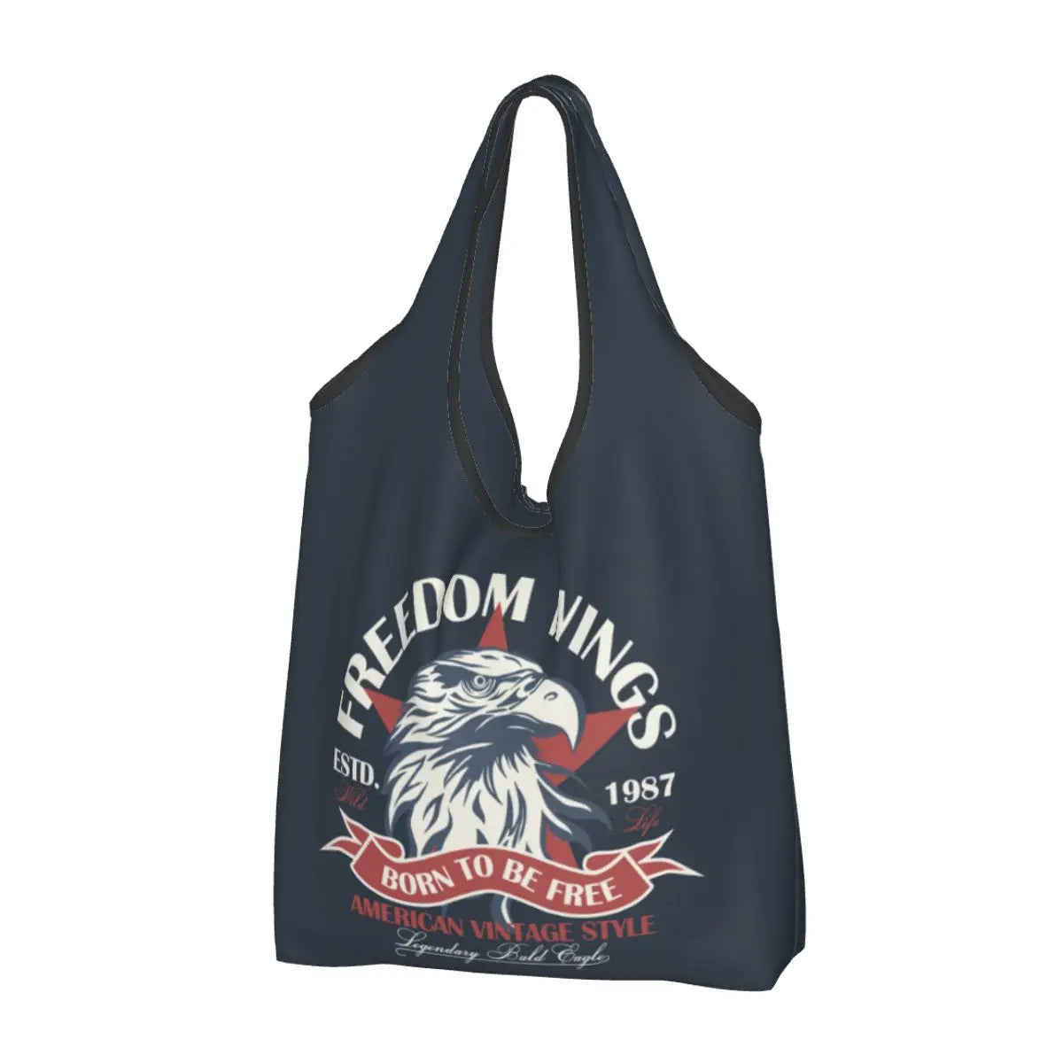 Shopping Bags- Shopping Bag for Every Patriotic Event - American Flag Handbag- Dark Gray- Chuzko Women Clothing